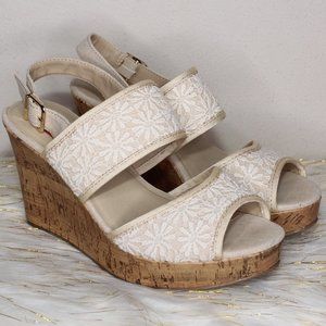 POP Cream Platform Cork Wedges